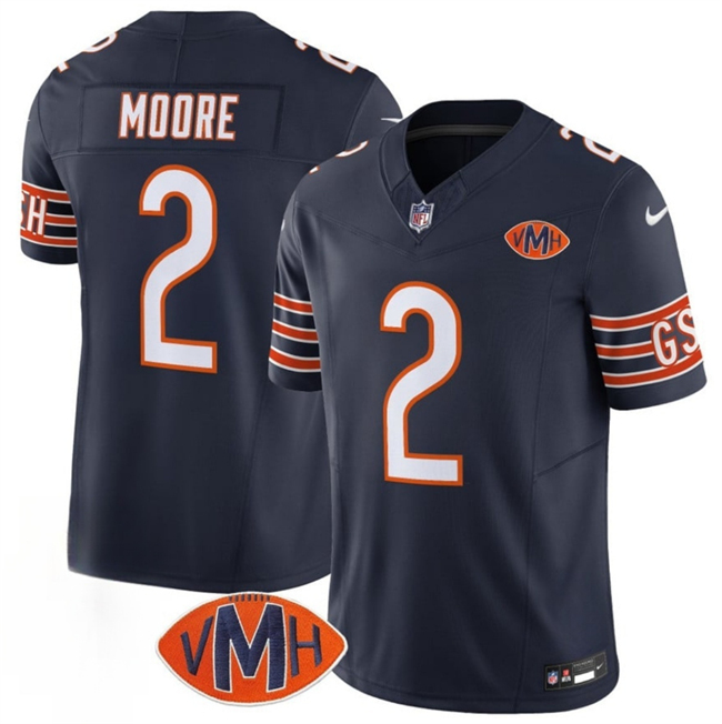 Men's Navy Chicago Bears #2 D.J. Moore 2025 F.U.S.E. With VMH Patch Vapor Untouchable Limited Stitched Football Jersey